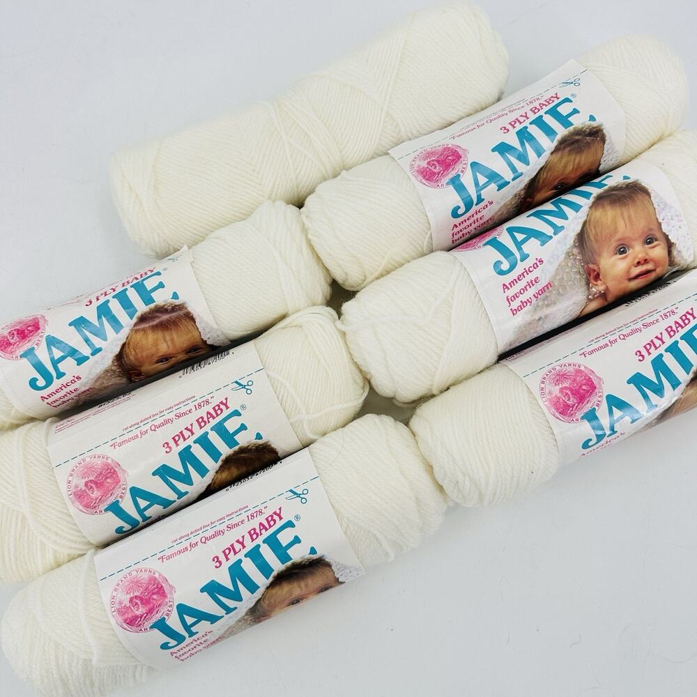 Vintage Lion Brand Jamie 3-Ply Baby Yarn in color #200 White - 7 Skeins Acrylic
